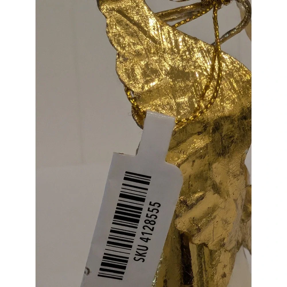 VTG Pier 1 Capiz Shell Christmas Angel Ornament W Harp Figure 3D Decorated Gold